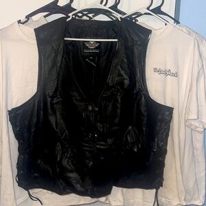 2XL black Leather Harley Davidson vest